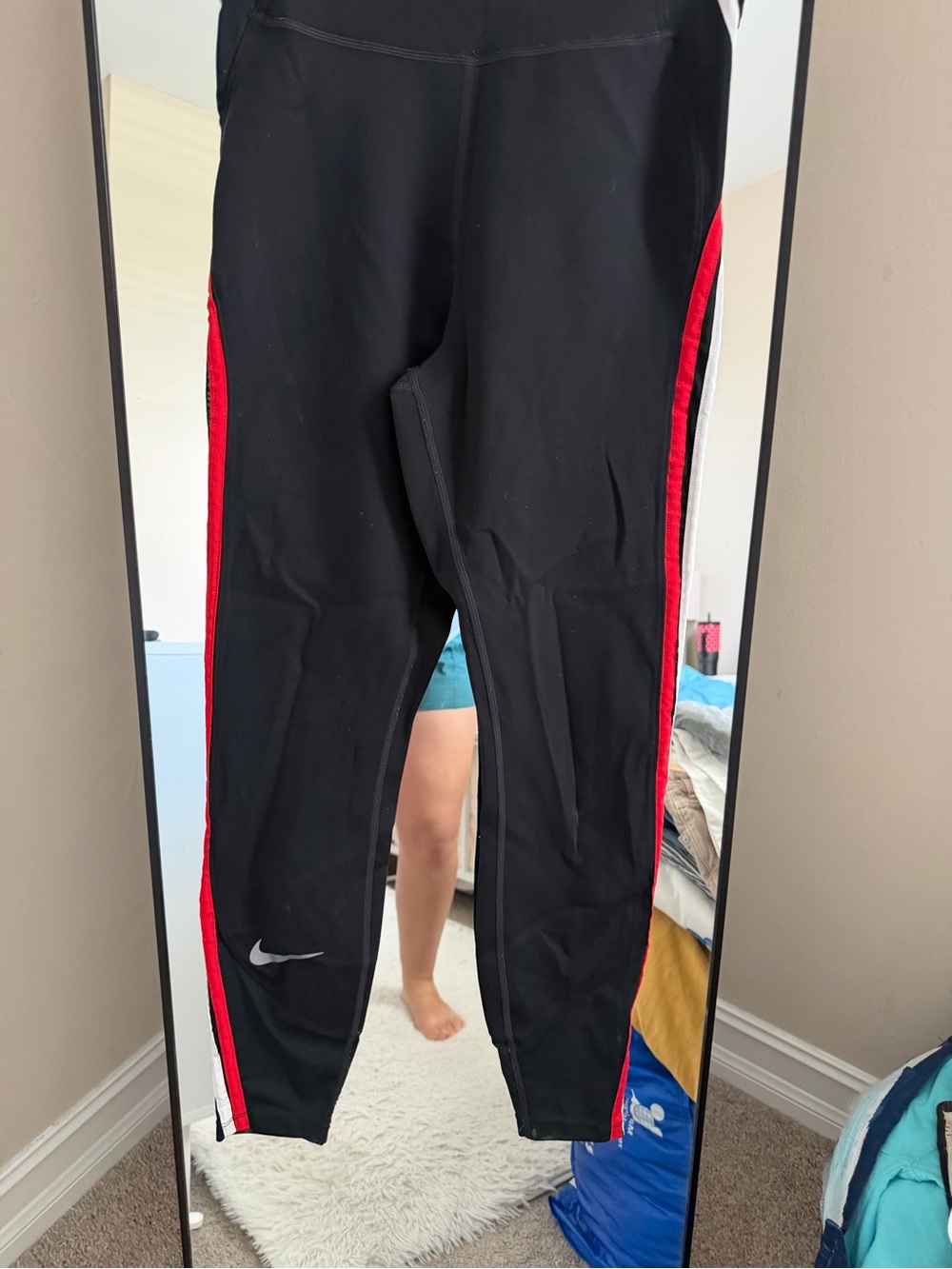 Nike Black Leggings with Red & White Side Stripes - Picture 9 of 10